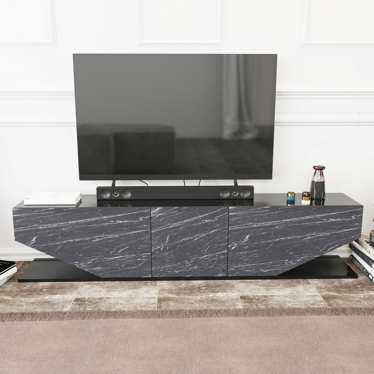 Comoda TV, Hanah Home, Inci, 180x30x45 cm, Negru - imagine 7